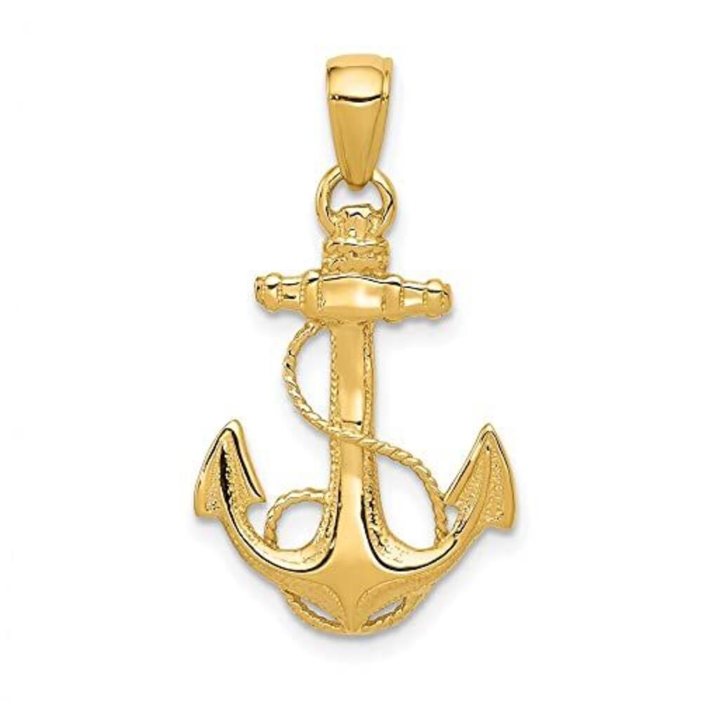 10k Yellow Gold Solid Polished Anchor Pendant - image 5